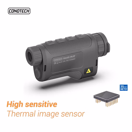 Escopo de imagem térmica portátil Multiple Palette Tracer Lrf para caça noturna com distância de detecção de 1800 m de comprimento